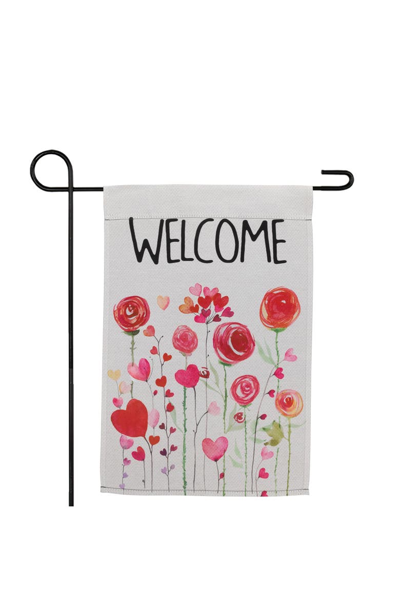 Northlight Roses and Hearts Floral "Welcome" Outdoor Garden Flag 18" x 12.5", Alternate, color, Red