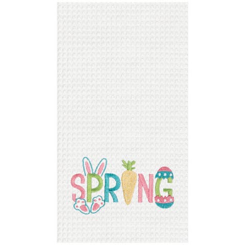 "Spring" Easter Egg Bunny Rabbit Embroidered Cotton Waffle Weave Kitchen Dishtowel