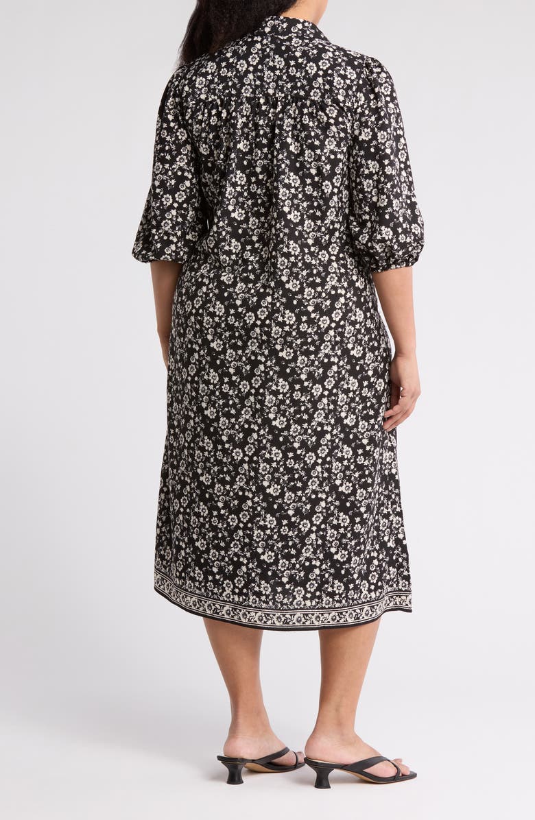 MAX STUDIO Floral Puff Sleeve Midi Wrap Shirtdress, Alternate, color, Poppies Ikat Silhouette