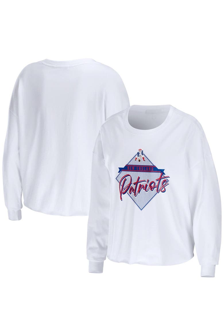 Women's WEAR by Erin Andrews White New England Patriots Domestic Cropped Long Sleeve T-Shirt, Main, color, White