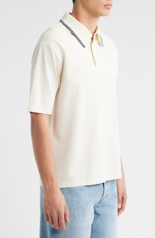 Frame Mens Striped Collar Regular-fit Pique Polo Top White Sand In White