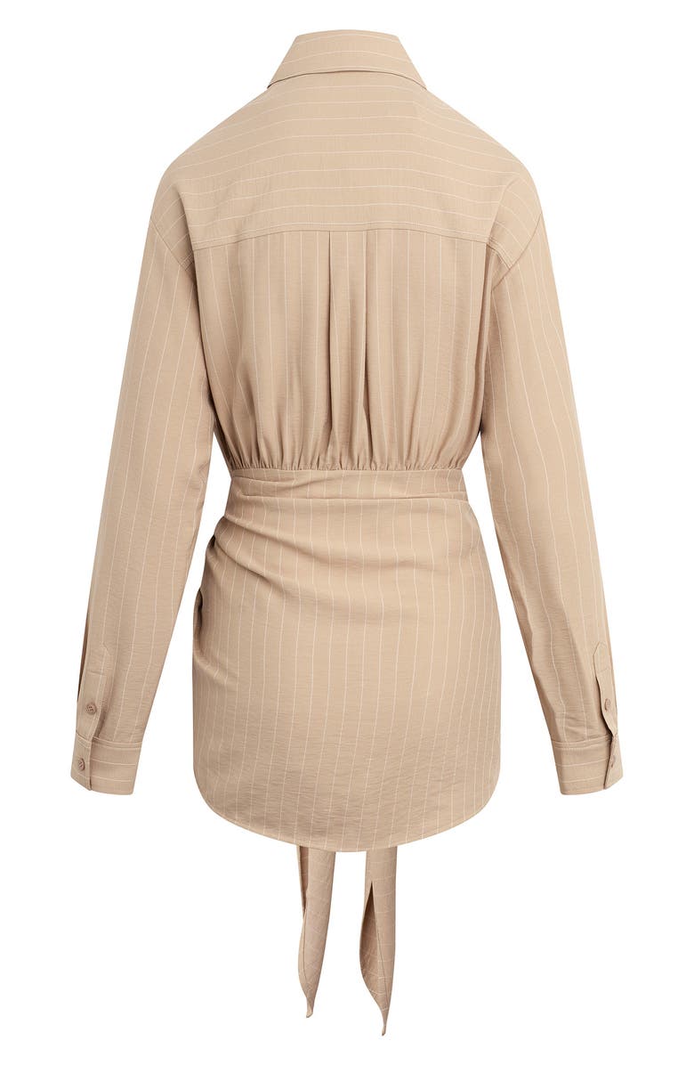 Favorite Daughter The Sweet Talker Pinstripe Long Sleeve Shirtdress, Alternate, color, Desert Khaki Pinst