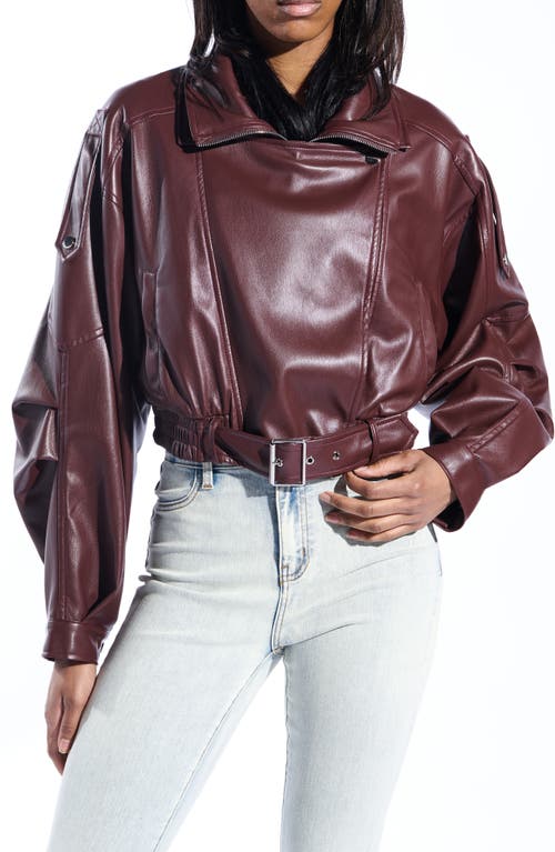 Azalea Wang Faux Leather Moto Jacket In Burgundy