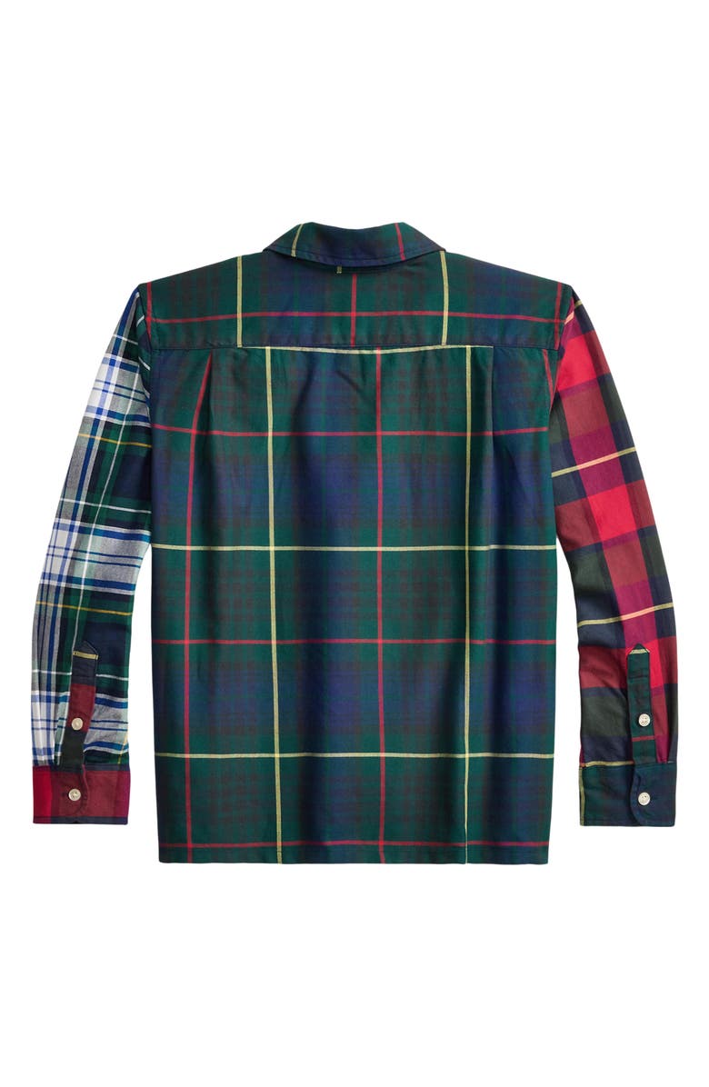 Polo Ralph Lauren Kids' Long Sleeve Mismatched Plaid Cotton Camp Shirt, Alternate, color, Green Multi