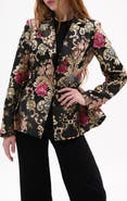 AZALEA WANG Metallic Floral Jacquard Peplum Blazer