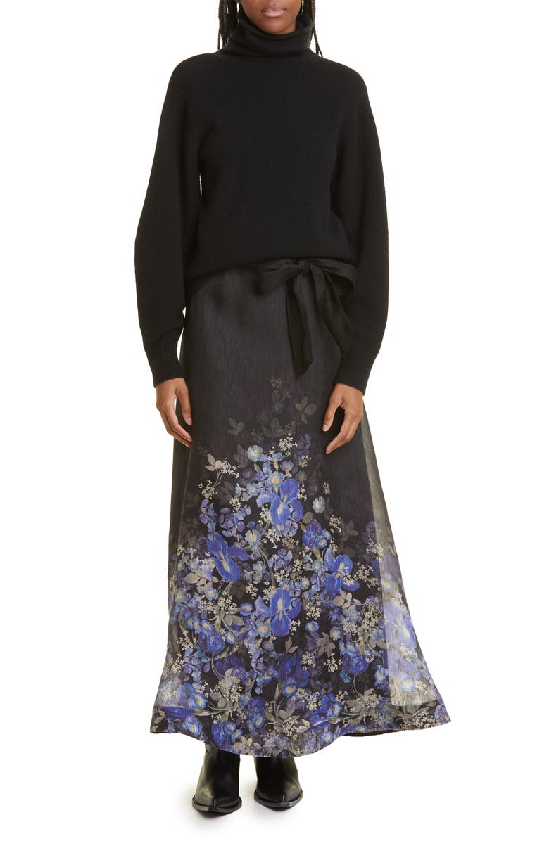 Zimmermann Placed Iris Print Linen & Silk A-Line Skirt, Alternate, color, 