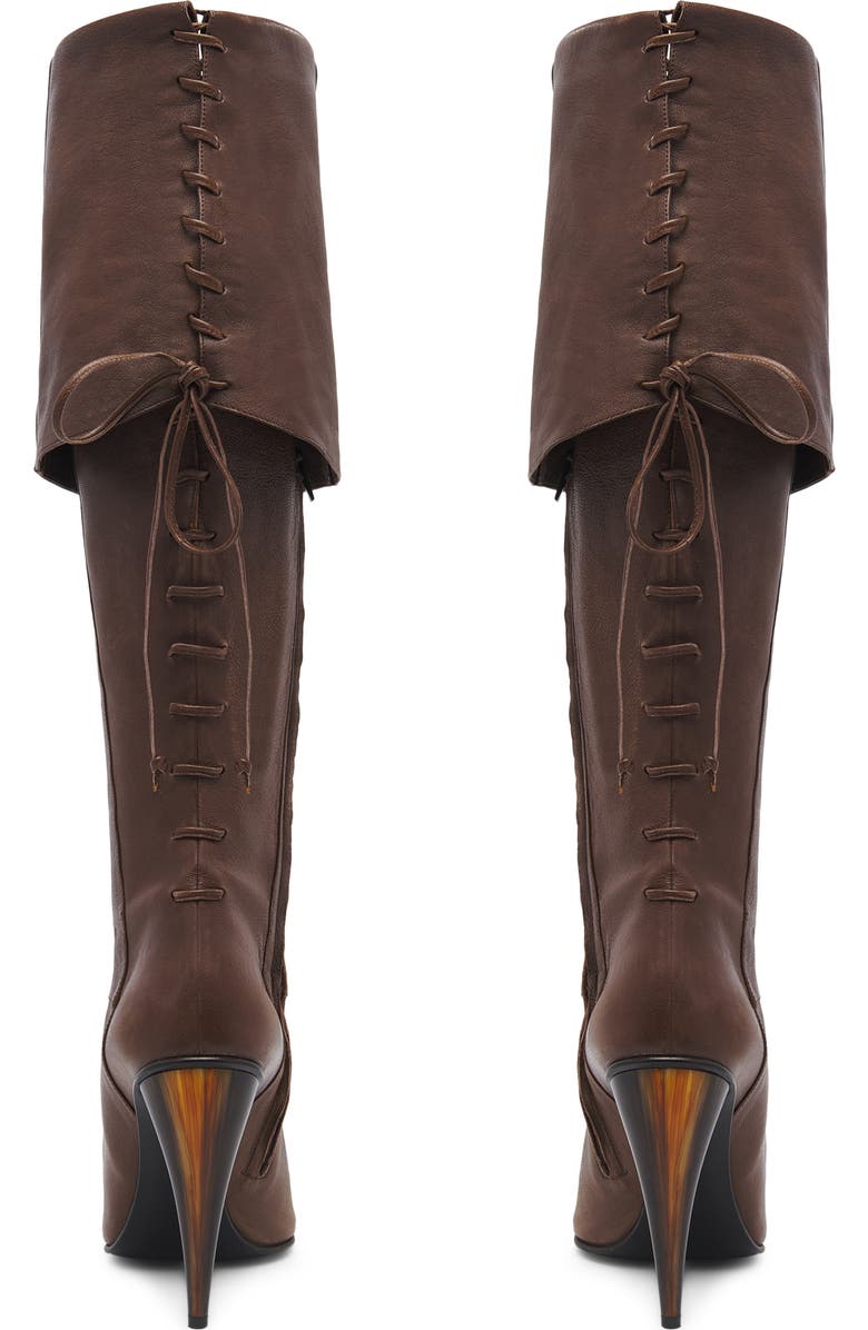 McQueen Horn Shaped Heel Lace-Up Knee High Boot, Alternate, color, Coffee