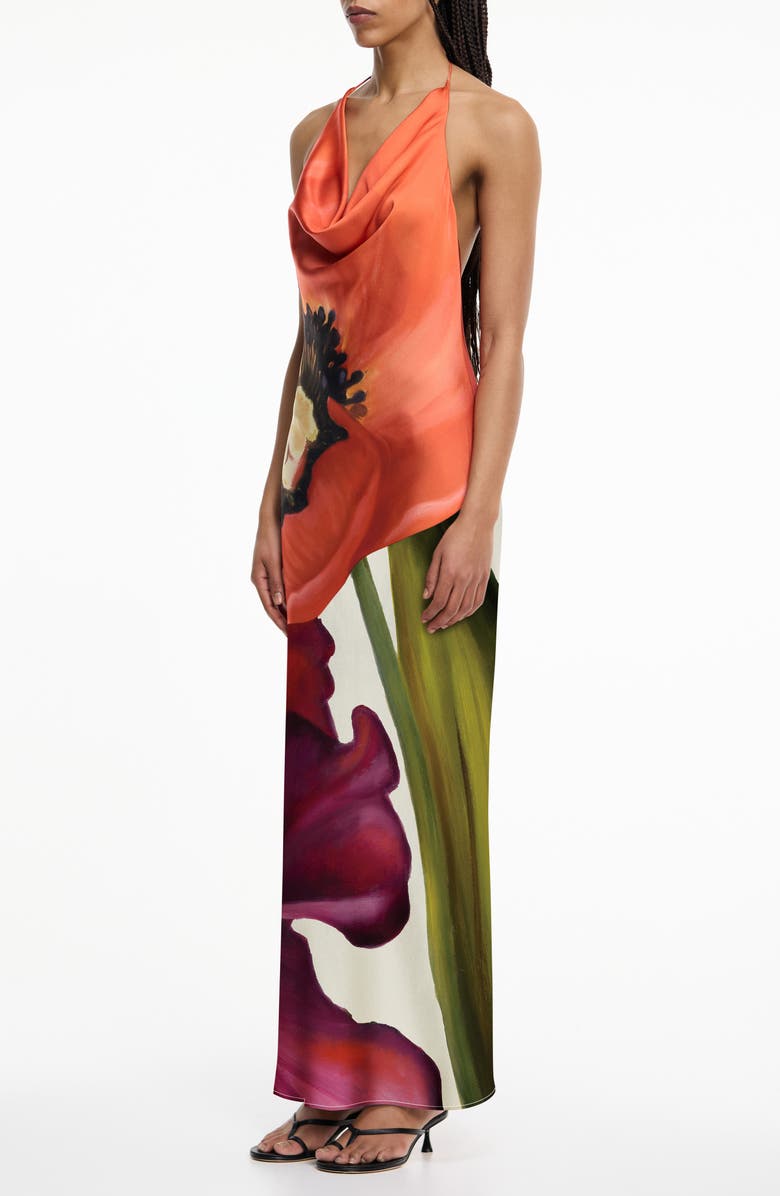 Significant Other Derby Cowl Neck Open Back Satin Maxi Cocktail Dress, Alternate, color, Poppy Botanic