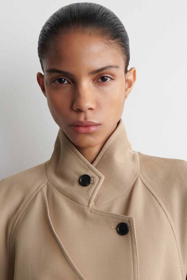 Wrap-Over Wool-Twill Trench Coat, Alternate, color, BEIGE