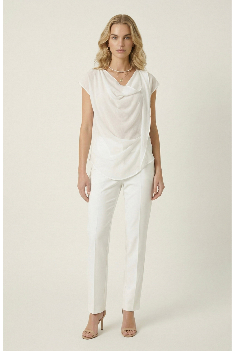 Draped Cowl Neck Top with Asymmetrical Overlay Detail, Alternate, color, Ivory