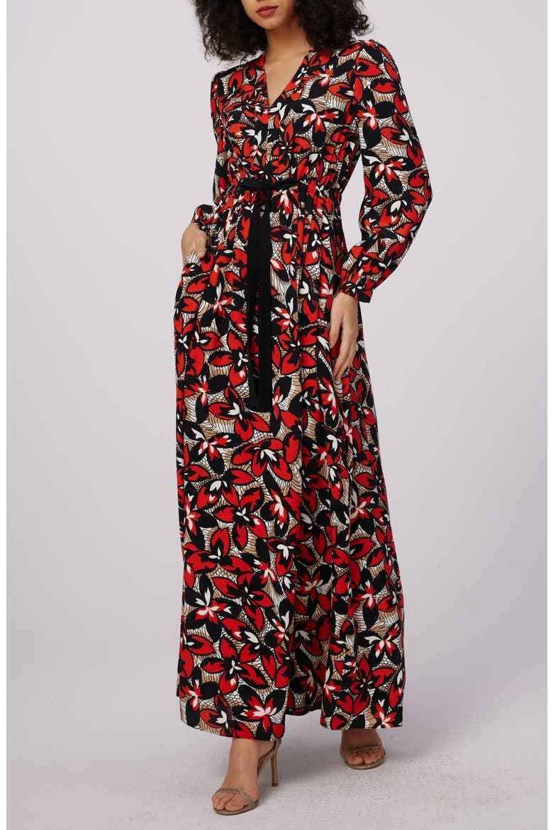 Lilo Floral Long Sleeve Maxi Dress, Alternate, color, FISHNET FLORAL RED MED