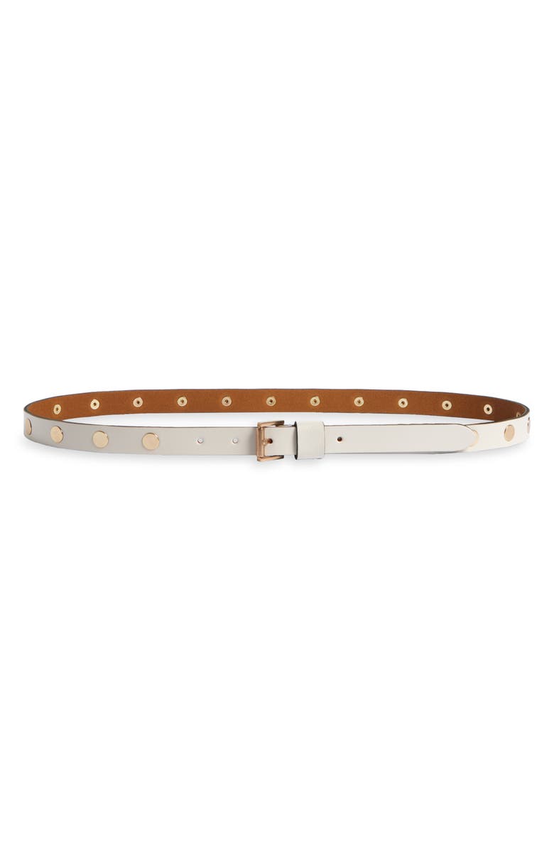 AllSaints Flat Stud Leather Belt, Main, color, Roe