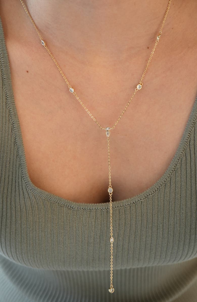 Argento Vivo Sterling Silver Cubic Zirconia Station Y-Necklace, Alternate, color, Gold