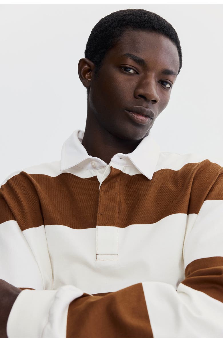 H&M Regular Fit Cotton Rugby Shirt, Alternate, color, Brown/Color Block