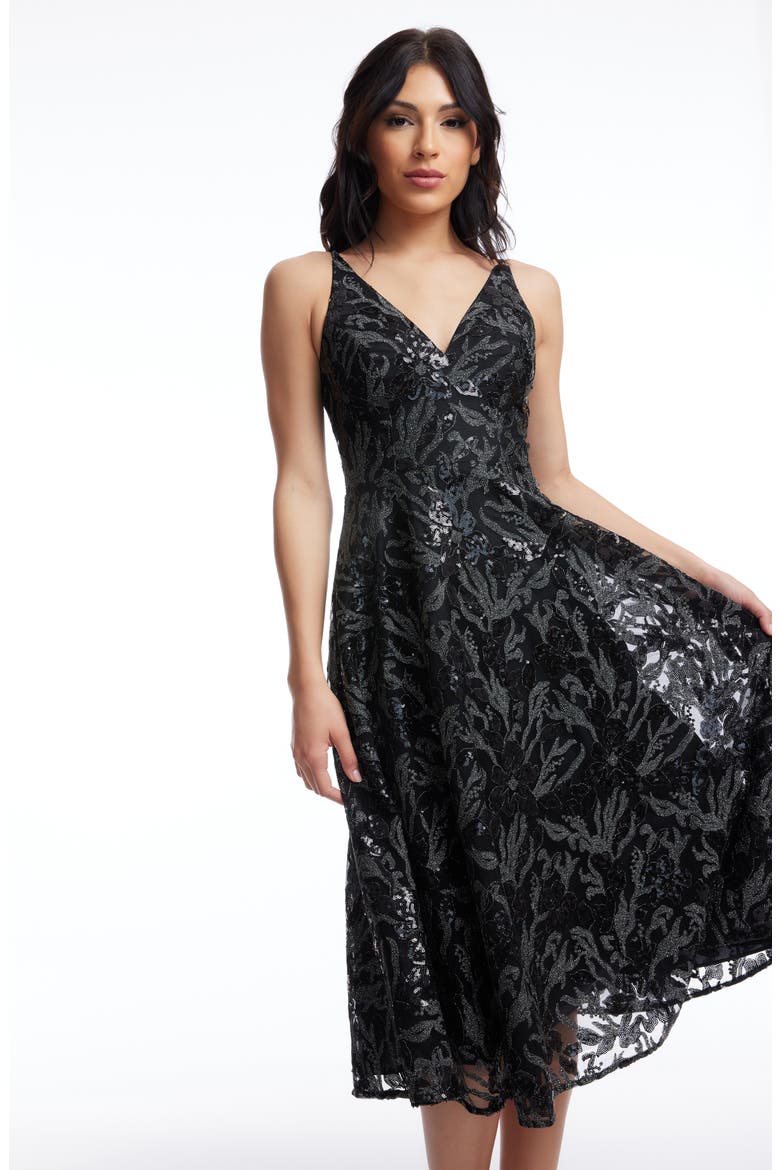 Elisa Sequin Fit & Flare Cocktail Dress, Alternate, color, BLACK MULTI