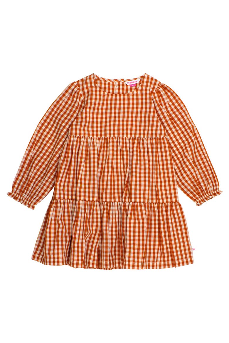 Woven Long Sleeve Tiered Twirl Dress, Main, color, Classic Rust Gingham