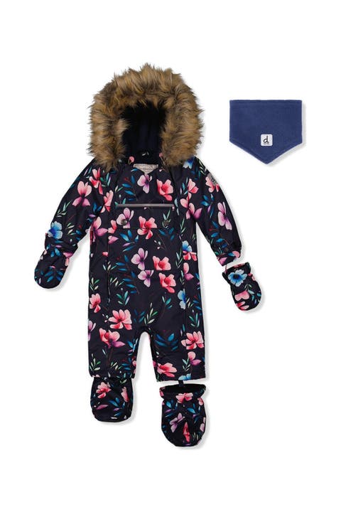 Play Floral Faux Fur Hood Car Seat One Piece Snowsuit