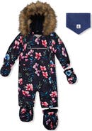 Deux par Deux Play Floral Faux Fur Hood Car Seat One Piece Snowsuit