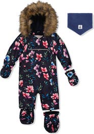 Deux par Deux Play Floral Faux Fur Hood Car Seat One Piece Snowsuit