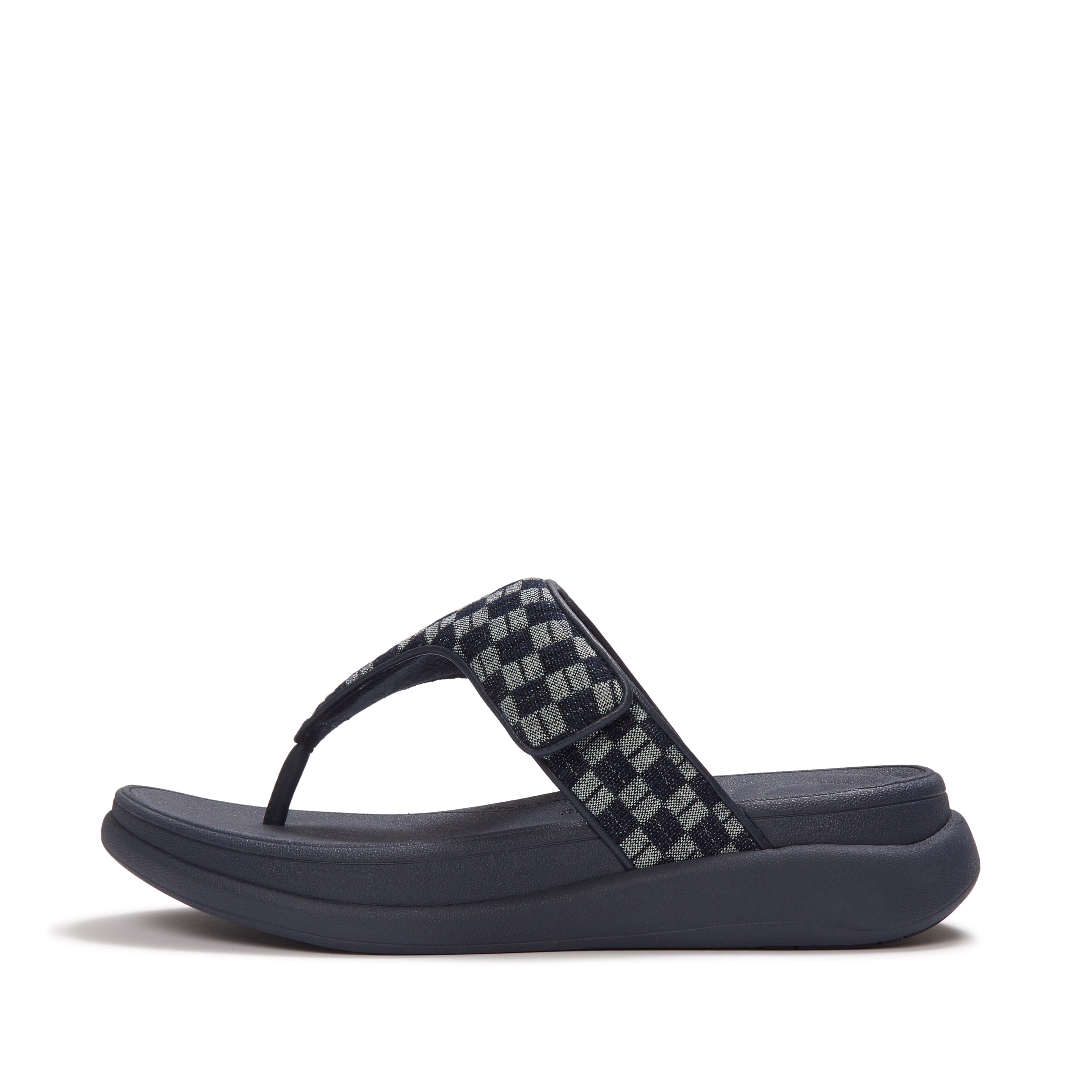 FitFlop F-Mode Go Adj Checkerboard-Denim Toe-Post Sandals, Alternate, color, Dark Denim