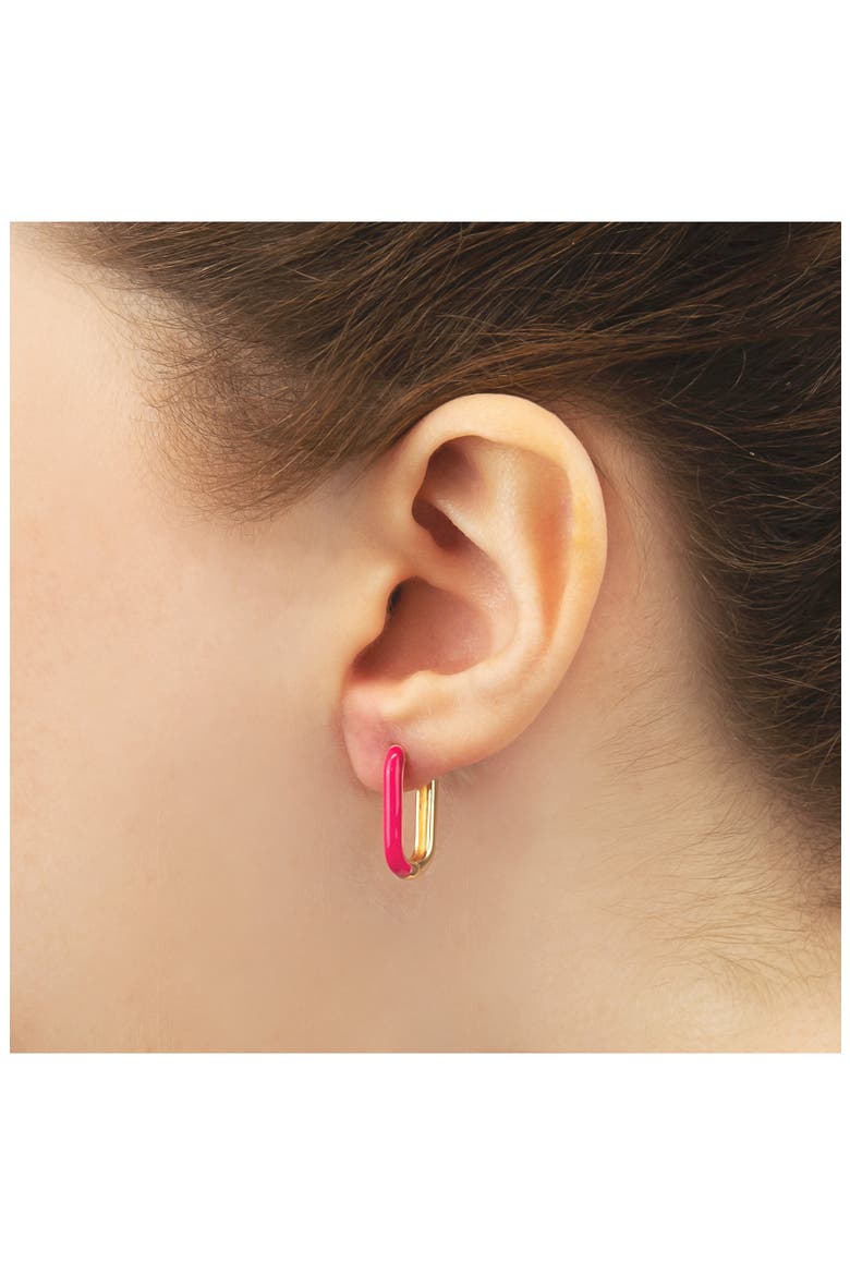 Two-Tone U-Shape Huggie Hoop Earrings, Alternate, color, PINK