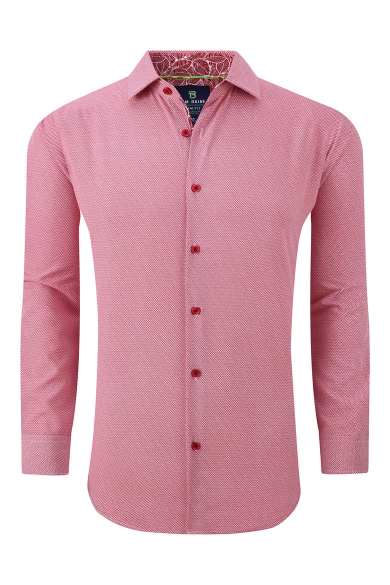 Regular Fit Performance Stretch Long Sleeve Button Front Shirt, Alternate, color, WHITE/RED