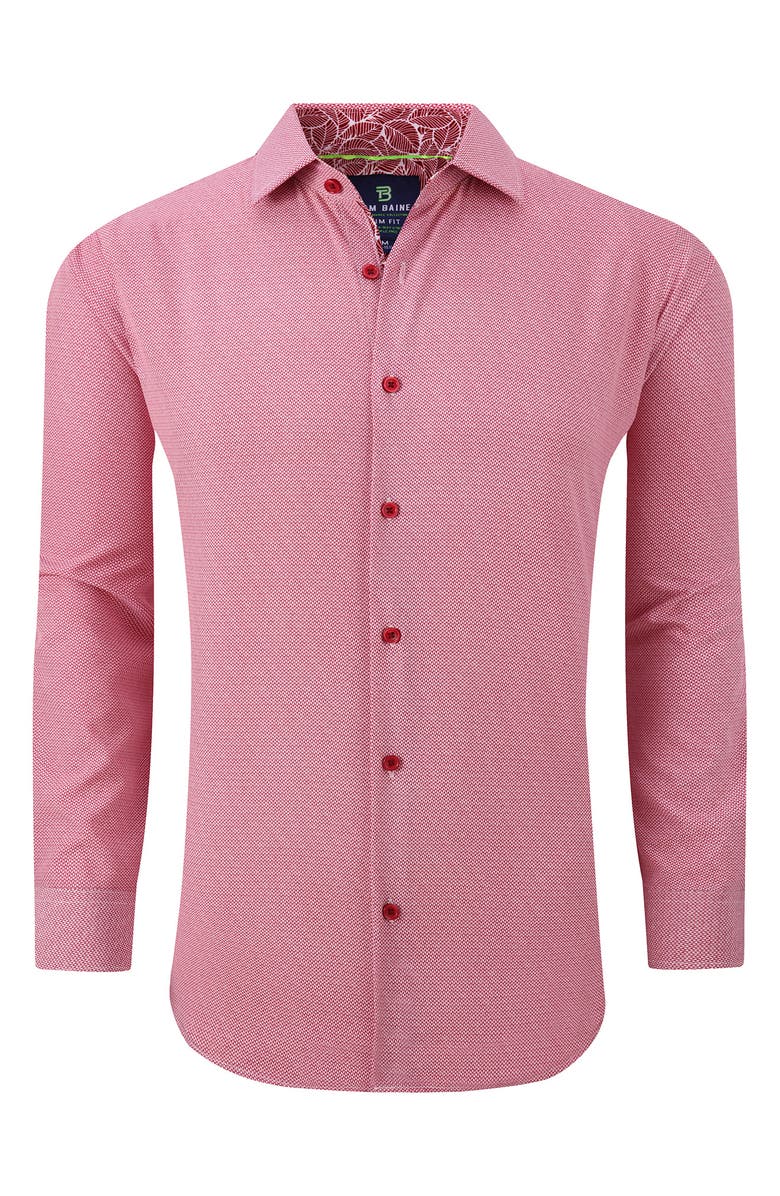 TOM BAINE Regular Fit Performance Stretch Long Sleeve Button Front Shirt, Alternate, color, White/Red