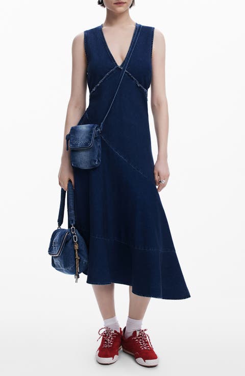 Sleeveless Asymmetric Hem Denim Dress