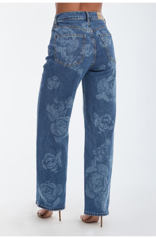 Noli Yoga Rose Print High Rise Relaxed Jean In Medium Blue