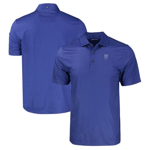 Men's Cutter & Buck Blue Emory Eagles Pike Eco Tonal Geo Print Stretch Recycled Polo