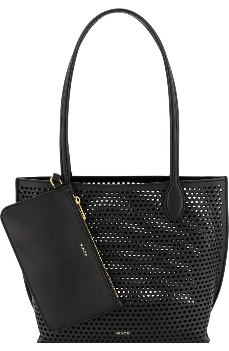 Vince Small Athene Perforated Nappa Leather Tote, Main, color, Black
