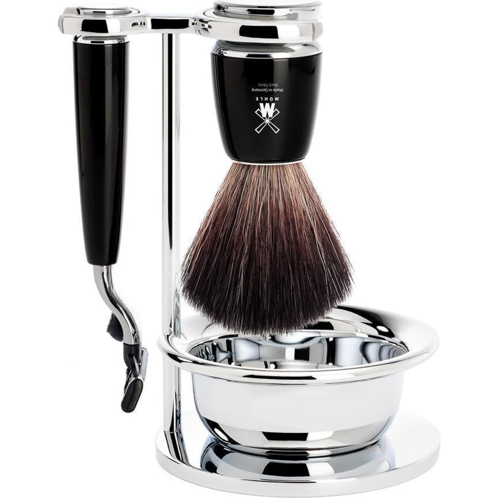Mühle Rytmo Black 4-piece Black Fiber & Mach-3 Shaving Set In Black