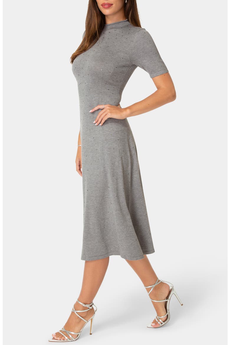 Crystal Mock Neck A-Line Sweater Dress, Alternate, color, CHARCOAL