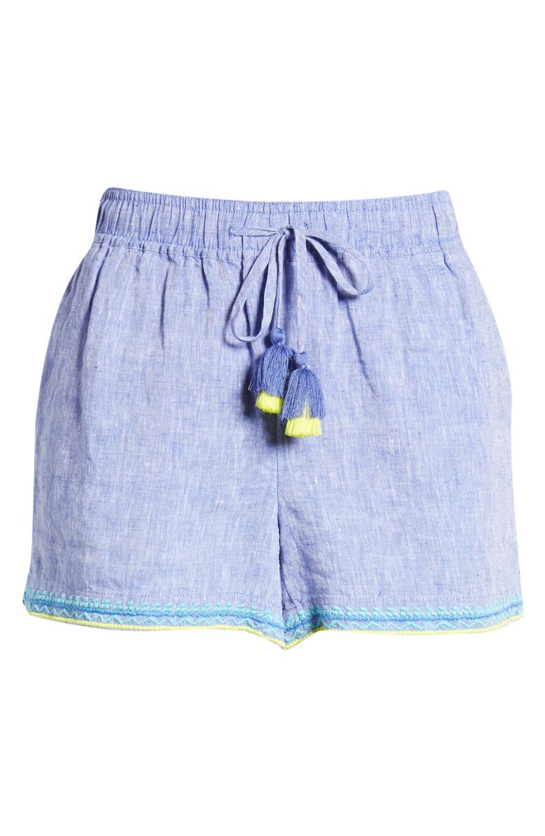 vineyard vines Embroidered Linen Drawstring Shorts, Alternate, color, 