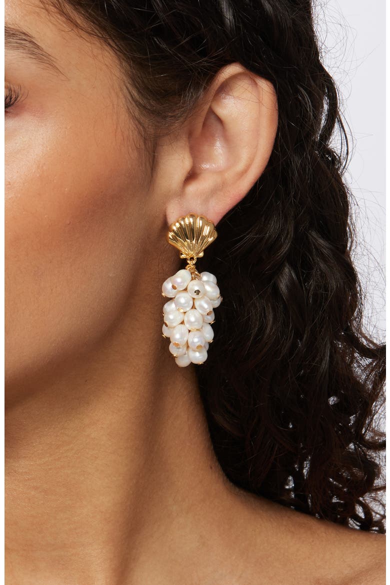 Shell & Faux Pearl Drop Earrings, Alternate, color, GOLD