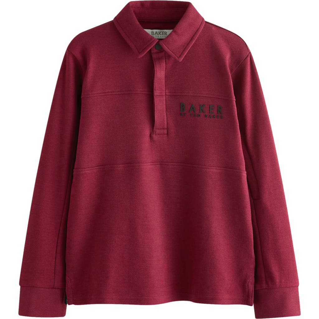Baker By Ted Baker Kids' Long Sleeve Cotton Graphic Half Snap Polo In Red