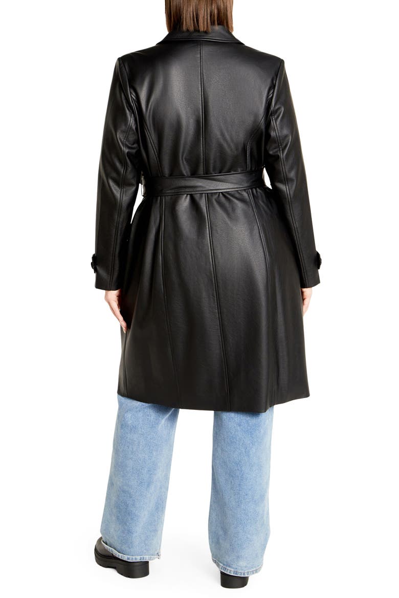 Briella Faux Leather Trench Coat, Alternate, color, BLACK