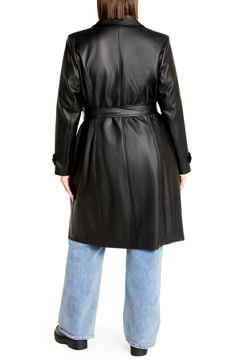 City Chic Briella Faux Leather Trench Coat, Alternate, color, Black