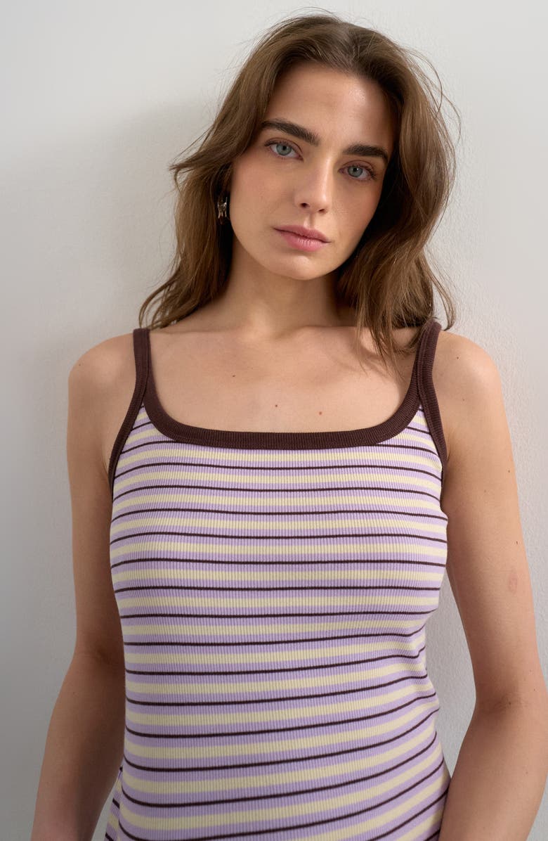 Topshop Stripe Rib Scoop Neck Tank Top, Alternate, color, Lilac