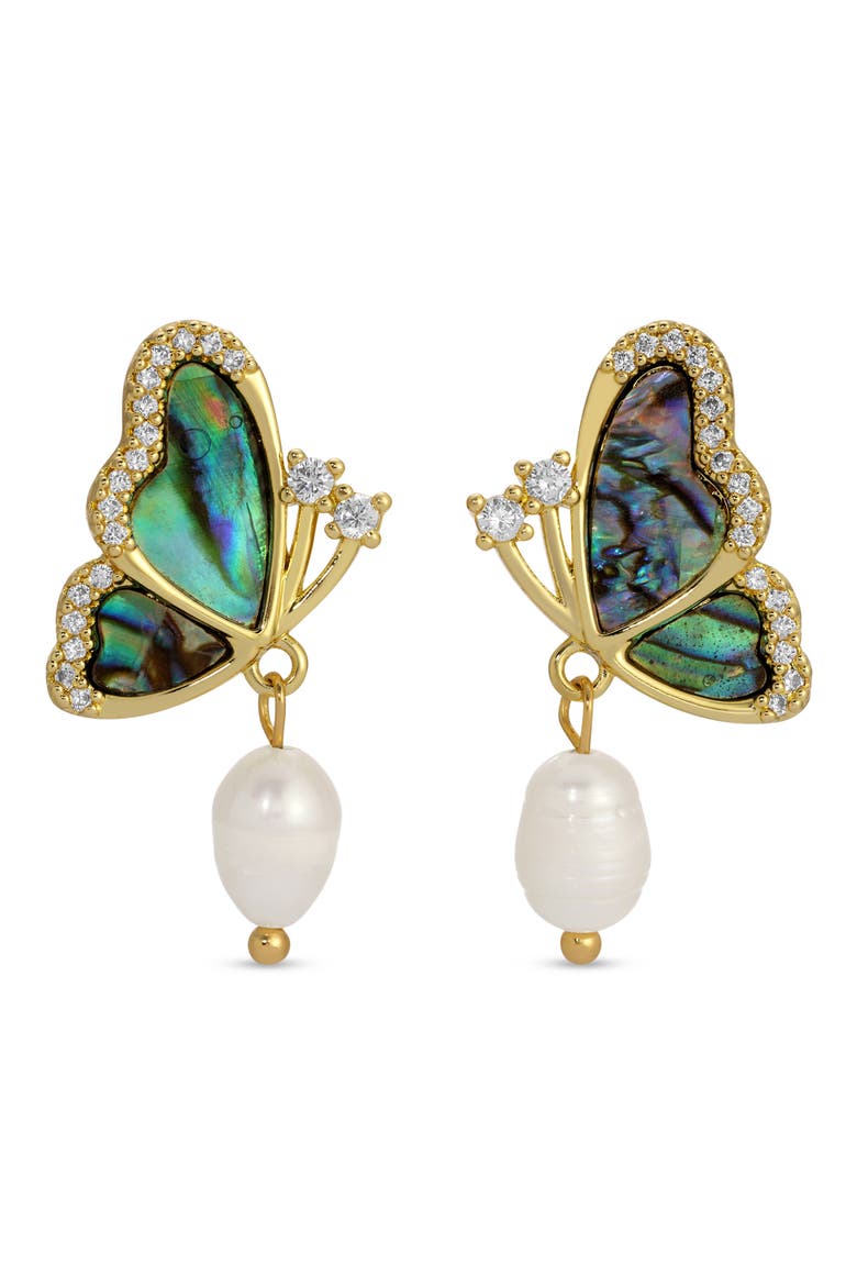 Monarch Butterfly Cubic Zirconia Drop Earrings, Main, color, GOLD MULTI