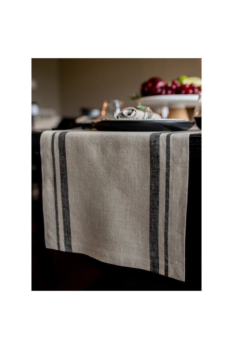 Linen Table Runner - French Stripe, Alternate, color, Black and Natural