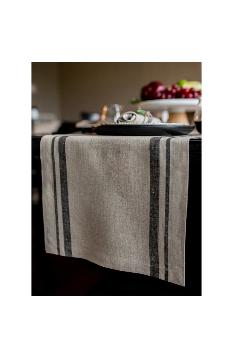 Solino Home Linen Table Runner for Dining Table, Holiday and Everyday Table Decor - French Stripe, Alternate, color, Black And Natural