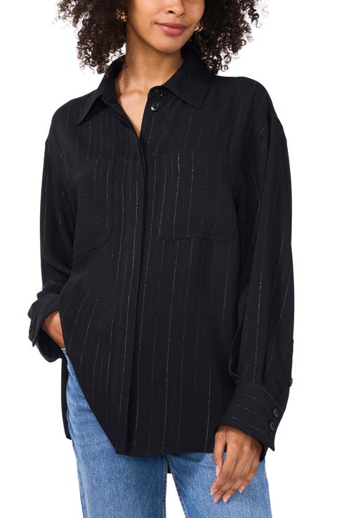 Metallic Pinstripe Button-Up Shirt