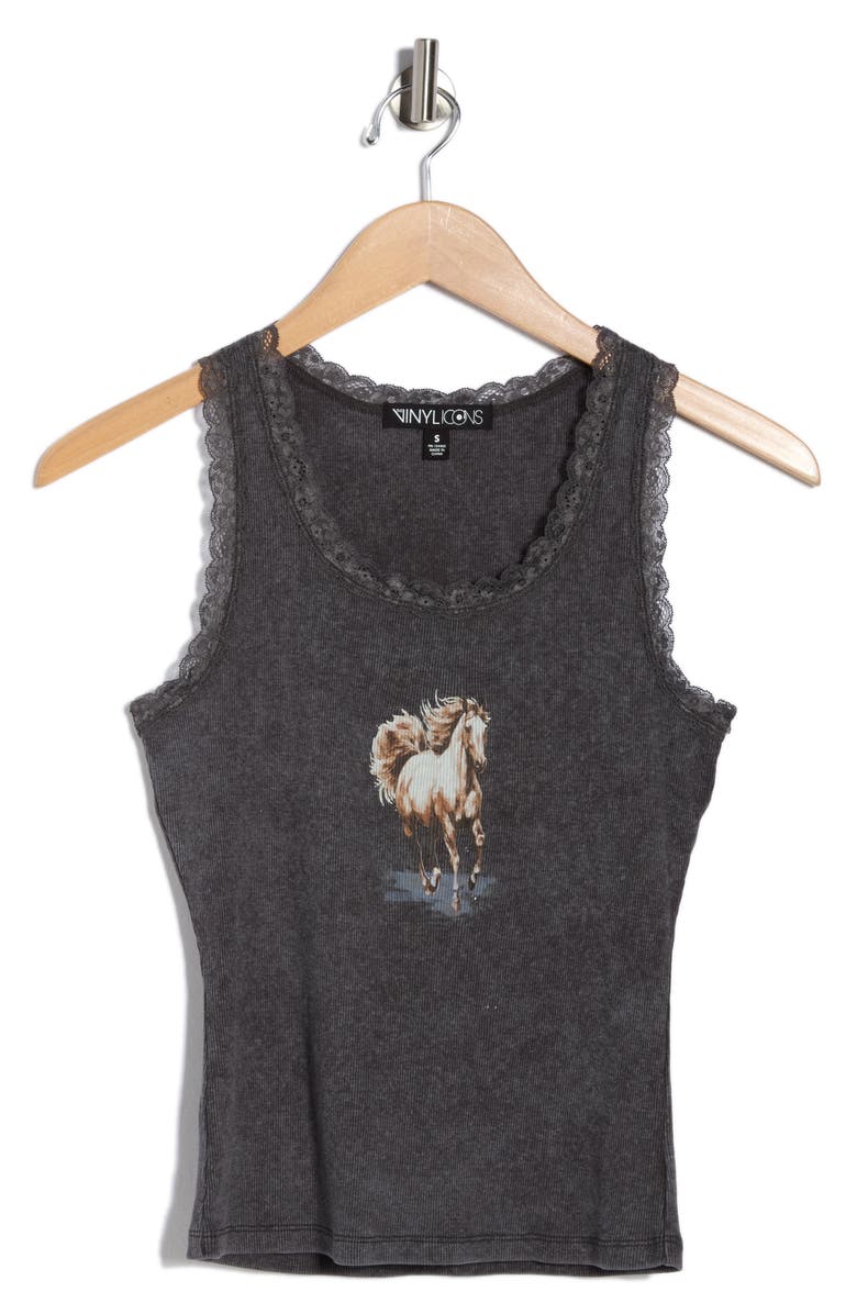 Vinyl Icons Lace Horse Graphic Tank, Alternate, color, Phantom