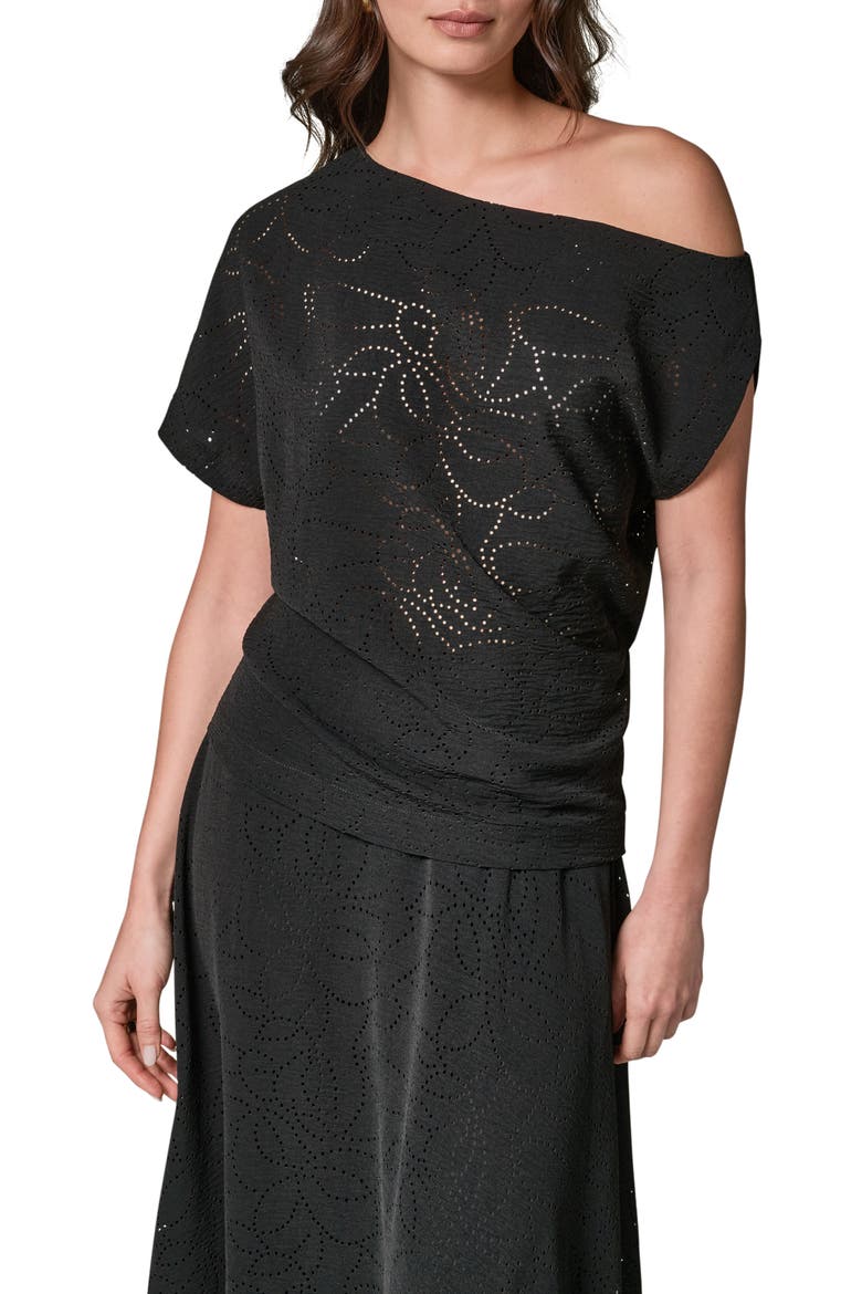 Laser Cut One-Shoulder Top, Main, color, BLACK