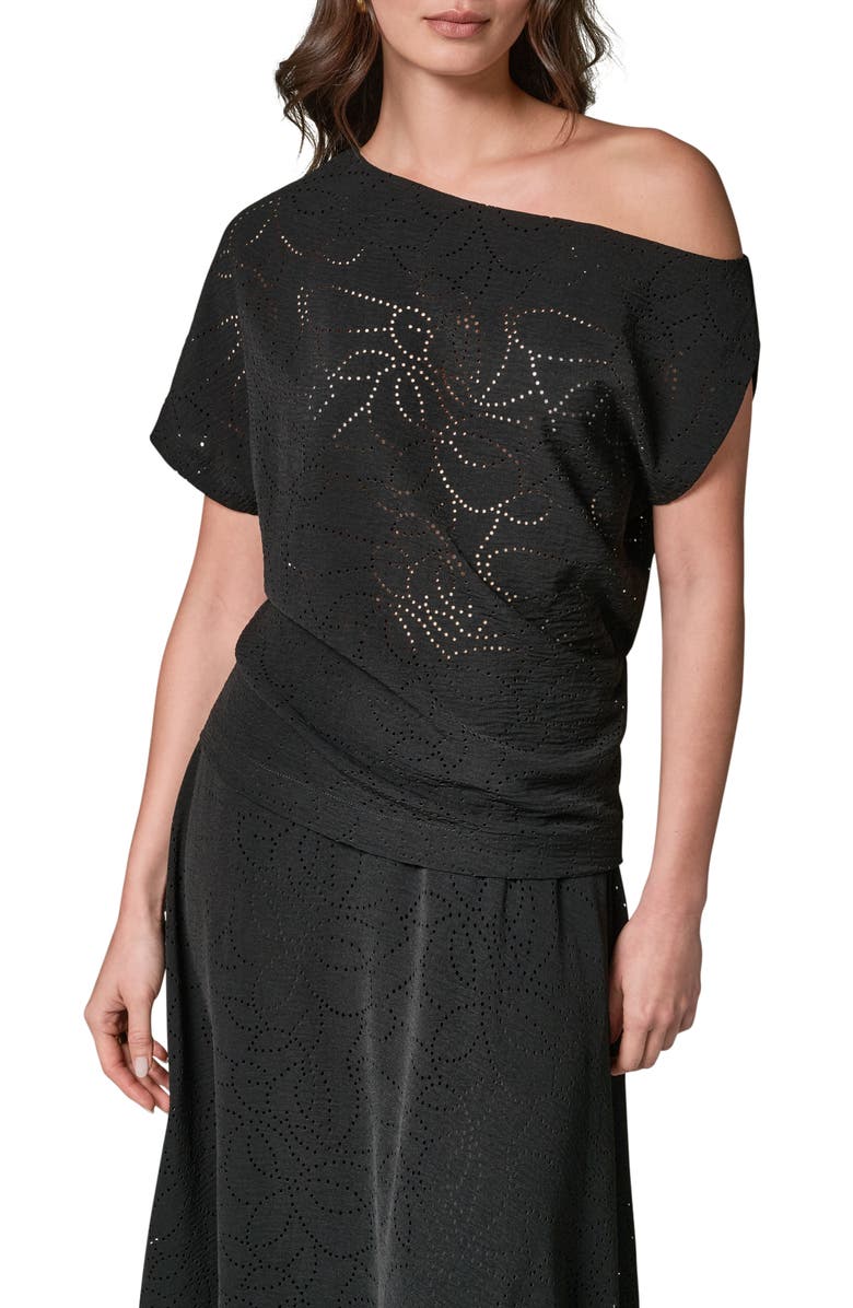 Donna Karan New York Laser Cut One-Shoulder Top, Main, color,
