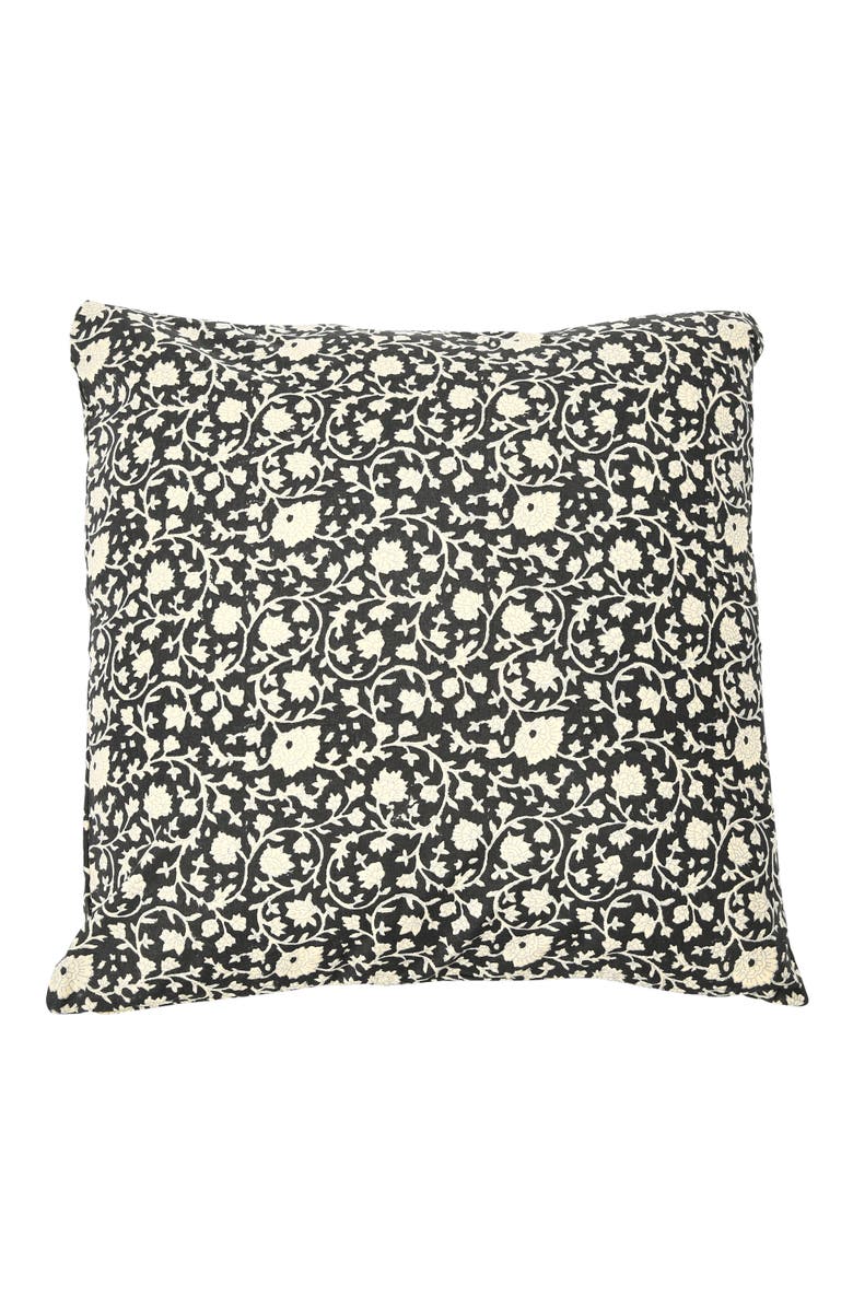 Storied Home Vintage Inspired Floral Block Pattern Square Cotton Decorative Throw Pillow, Black & White, Main, color, 