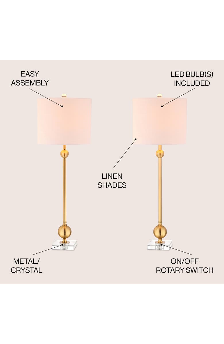 JONATHAN Y Hollis 34" Metal LED Table Lamp, Brass with Crystal Base, Alternate, color, Brass