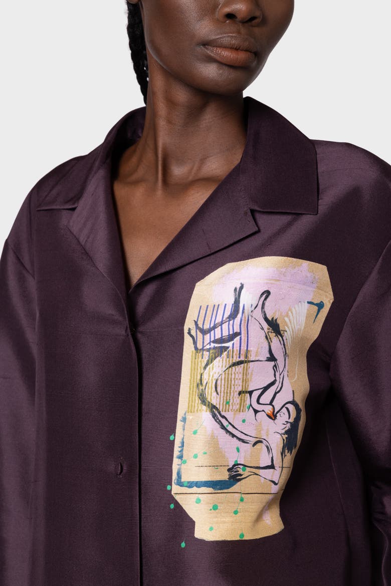 Delan Printed Silk Blouse, Alternate, color, Calliope