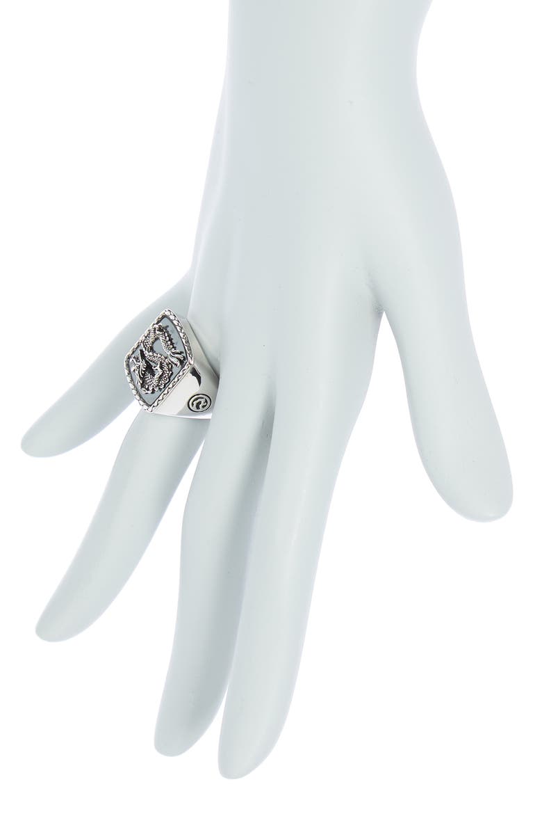 Sterling Silver Hematite Dragon Signet Ring - Size 10, Alternate, color, GREY